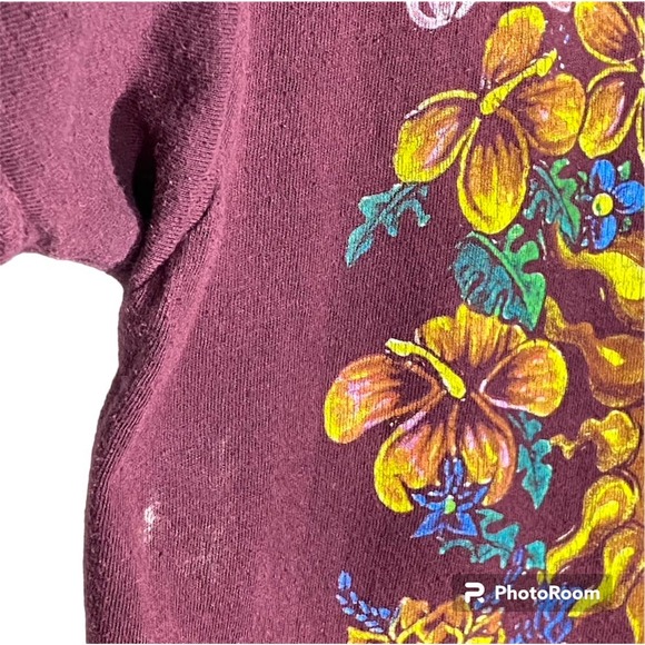 Sublime Tropical Flowers Sun T Shirt 100% Cotton Burgundy Red Yellow Size Large - Picture 4 of 9